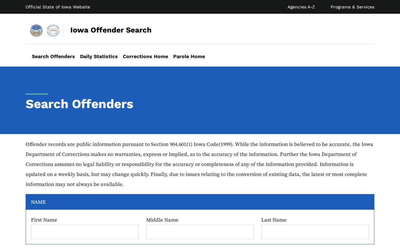 Iowa DOC offender search for Poweshiek County correctional records