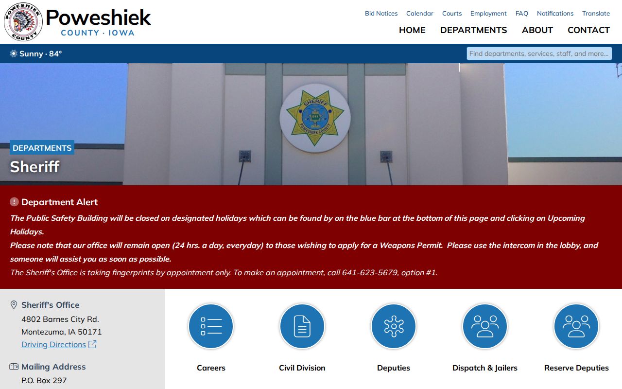 Poweshiek County sheriff and jail booking-record contact page
