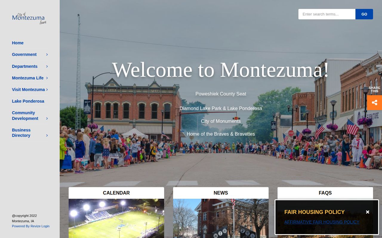 Montezuma Iowa official city departments page for local arrest record context